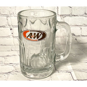 Vintage A & W Root Beer‎ heavy Clear Glass Mug All American Food 5.5" tall LOGO
